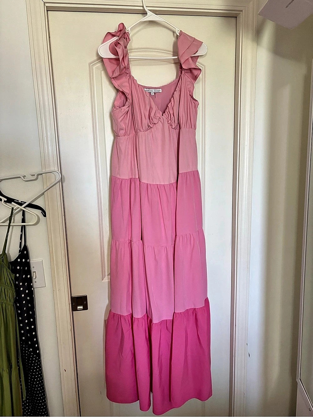English Factory Mixed Striped Tiered Maxi Dress Pink